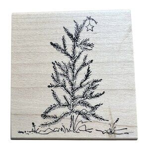 HOLLY BERRY HOUSE CHRISTMAS‎ TREE Large  Rubber Stamp 3 X 3 1/2”
